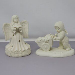 Angel & Child Figurine Jade Angel Candle Holder Dept 56 Child With Wheelbarrow